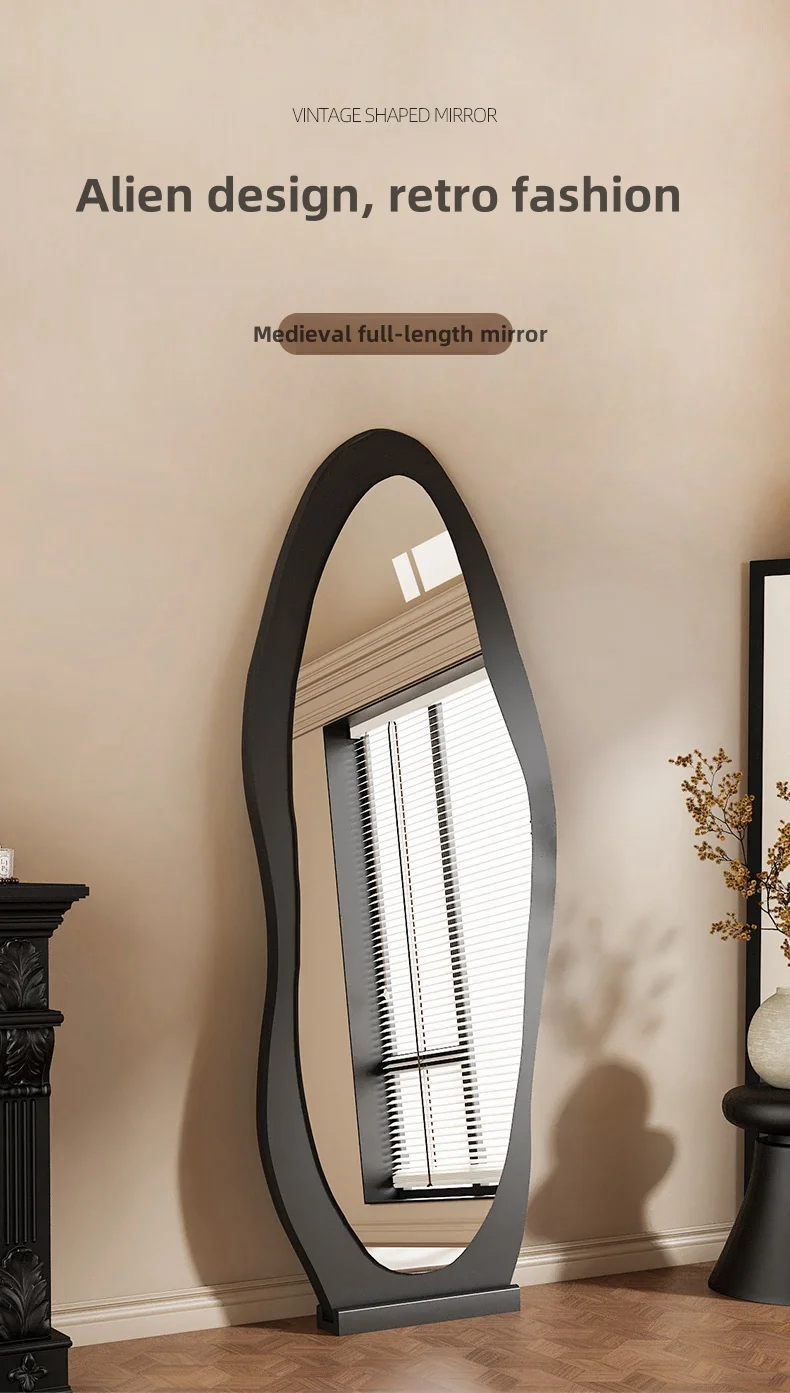 Solid wood base MDF frame full size standing floor home decor retro style long mirror living room salon mirror spiegel espejo