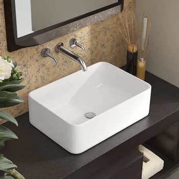 Modern 19x15 Inch Rectangular Ceramic White Bathroom Wash Basin Porcelain Mount Washbasin Cabinet Countertop