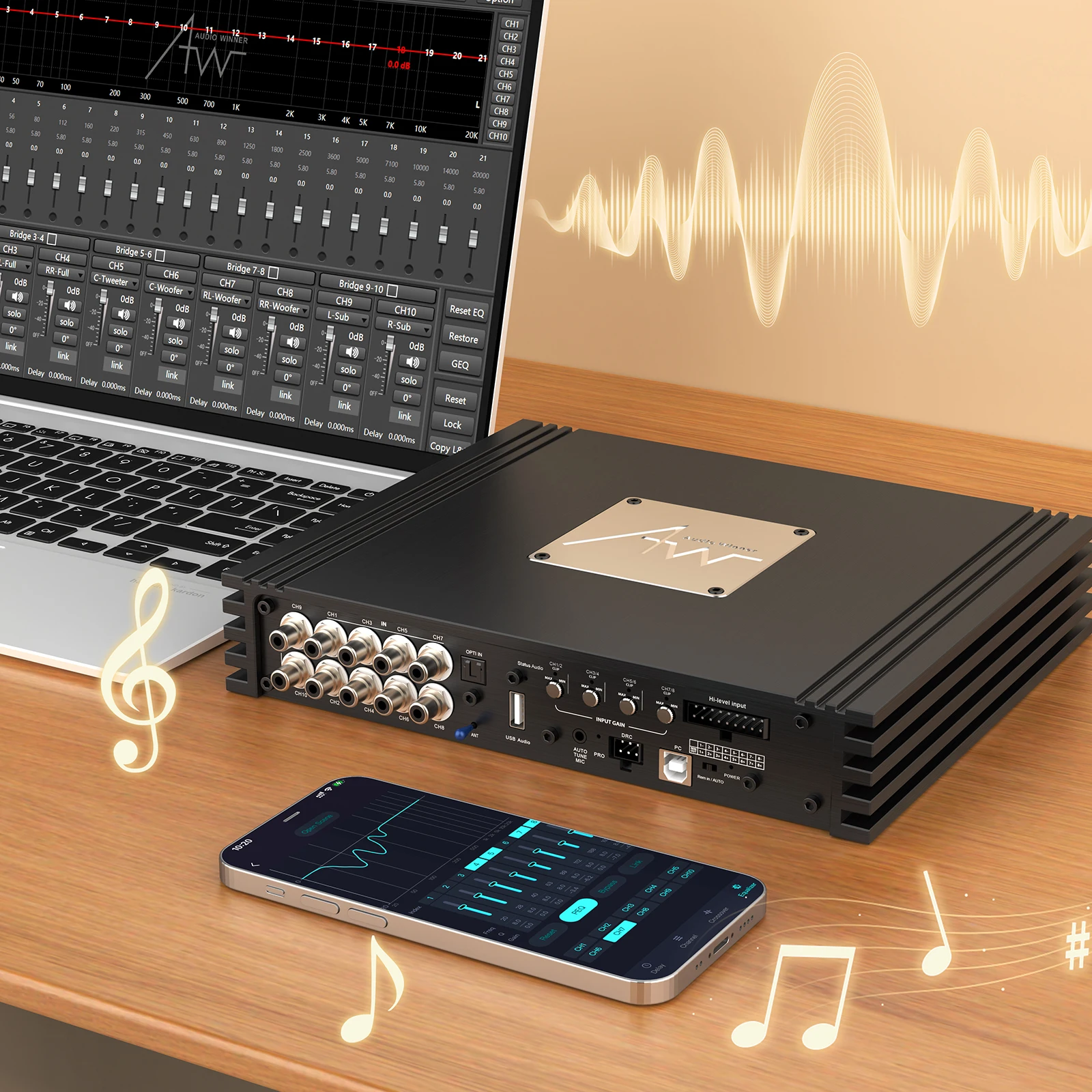 Audiowinner T810.8L Class D Car Audio Amplifier - 8-Channel DSP