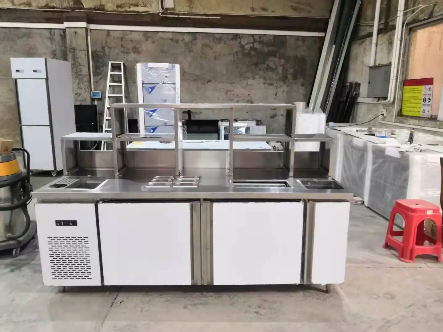 Cheap Fridge Working Counter Bubble Tea bar with Stainless Steel Work Bench Coffee Table for Hotel