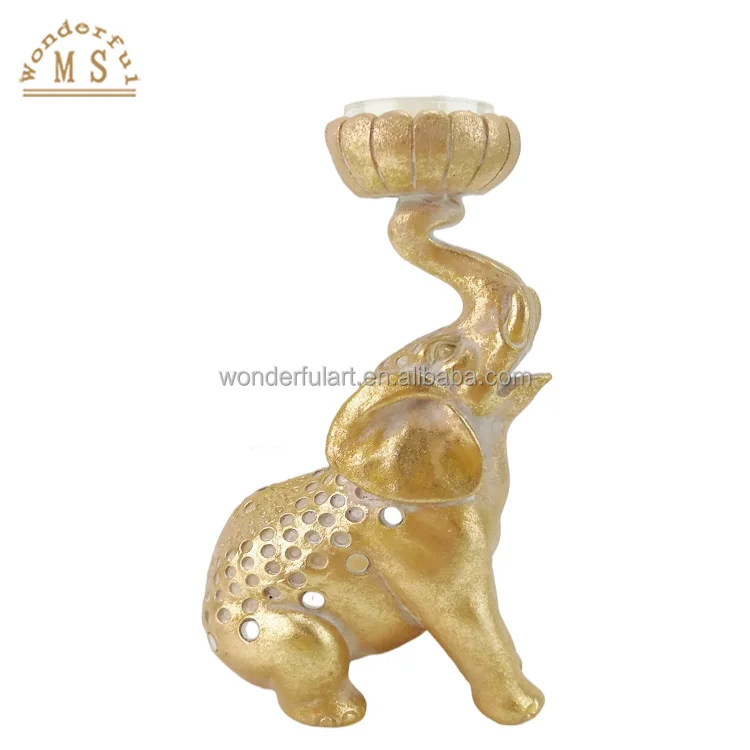 Customized resin polistone  Animal Elephant Lion Tiger candle holder gift tea light holder color glazed home desktop decoration