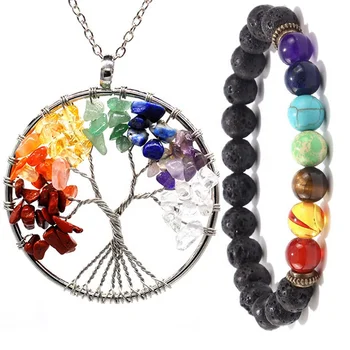 Natural Gemstone Beads Bracelets Yoga Black Volcanic Stone Health Healing Balance Lava Diffuser 7 Chakra Bracelet