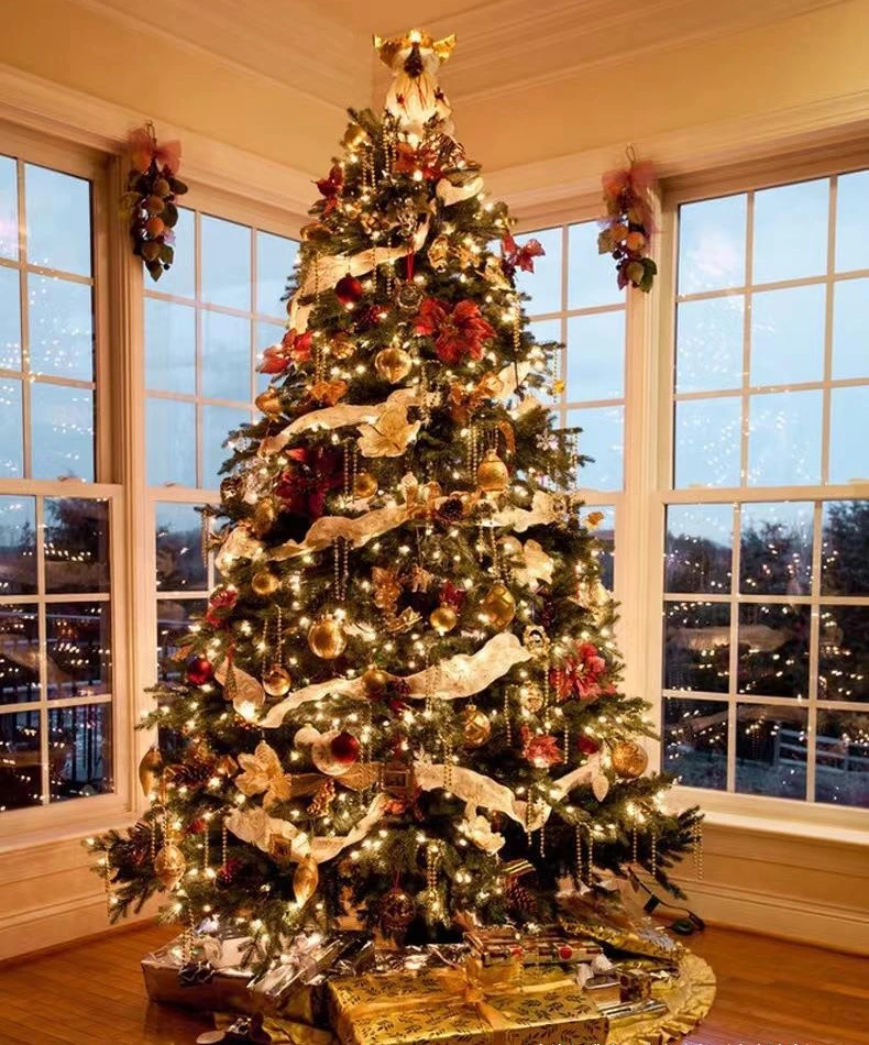 Green PE +PVC mix flock artificial tree Christmas tree with warm white LED lights with controller christmas decorations