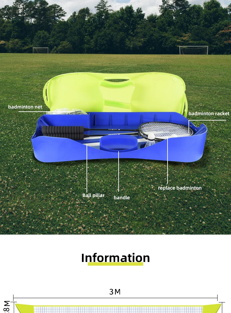 product foldable portable badminton net set durable ppps material storage base rackets shuttlecocks combo backyard beach park junye-7
