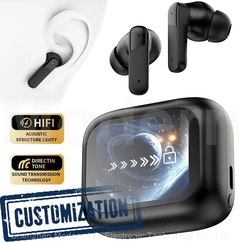 BY09 LCD Full Color Touch Screen Earbuds TWS in Ear Earphones with 13mm Driver Unit and 60ms Low Latency Gaming Mode