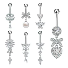 10Pcs/Set New Arrival Butterfly Heart Belly Ring Pendant Women Sparkling Zircon Inlaid with 316L Steel Navel Piercing Jewelry