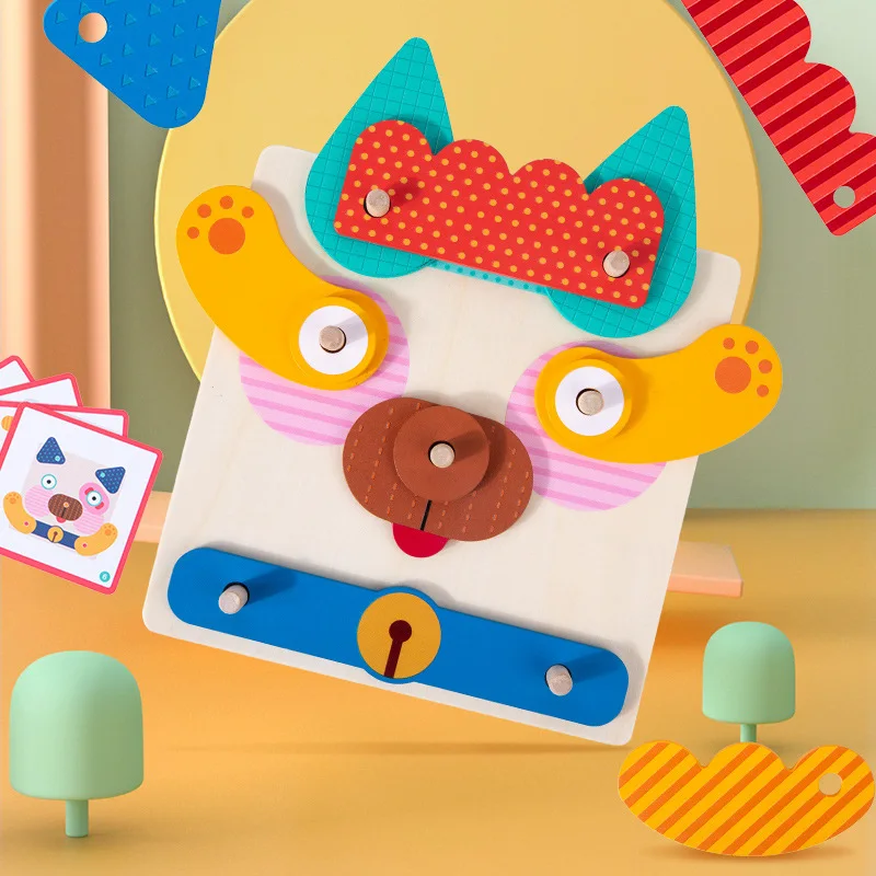 HOYE CRAFT Educational Toy Matching Expression Puzzle Assemble Blocks Toy Wooden Face Puzzle
