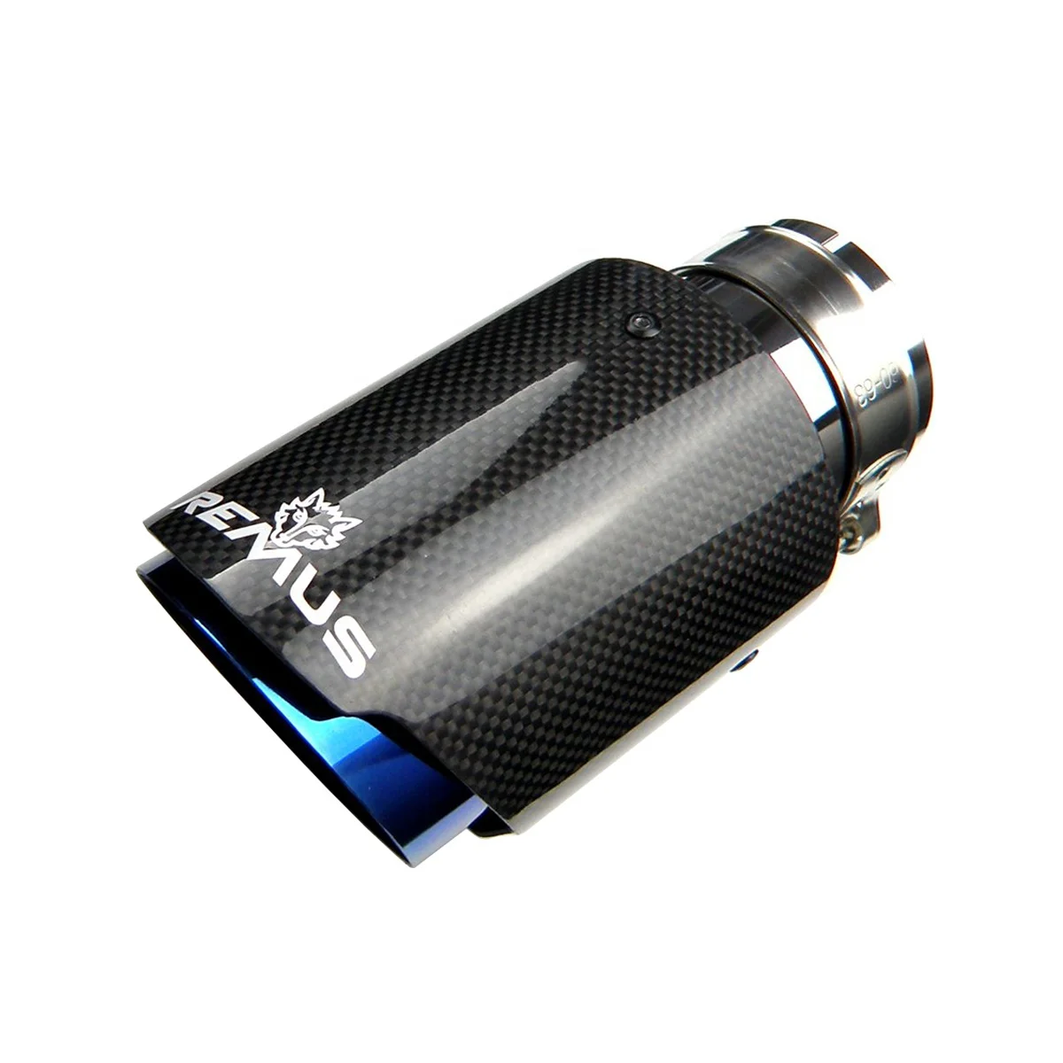Car Universal Customized Logo Straight Edge Blue Pipe Glossy Black Carbon Fiber REMUS Exhaust Tips Muffler Tip