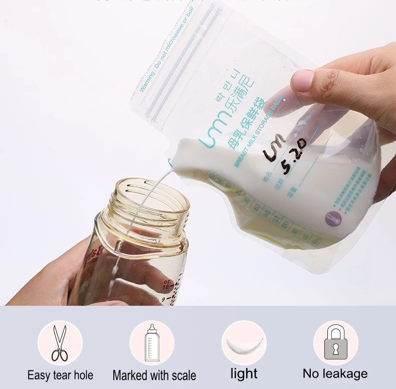 250ml customized double zipper bpa free food grade safty breastmilk storage bags with temperature sensor supplier