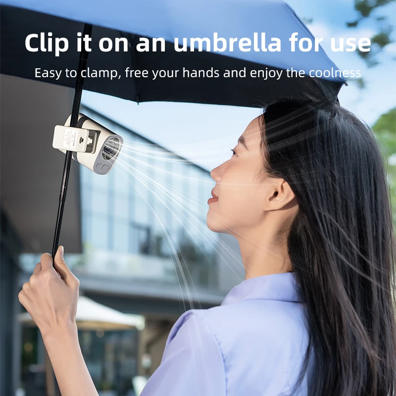 New USB Rechargeable Battety Umbrella Clamping Pocket Foldable Fans Portable LED Display Small Handheld Fan