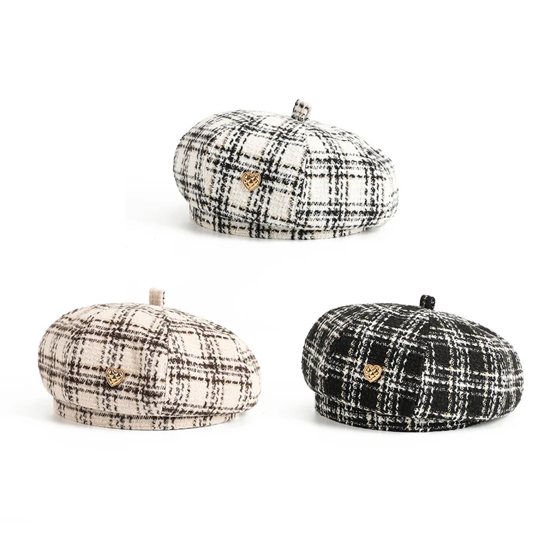 Wholesale Winter Women Fashion Artist Painter Newsboy Hat Plaid Beret Hat