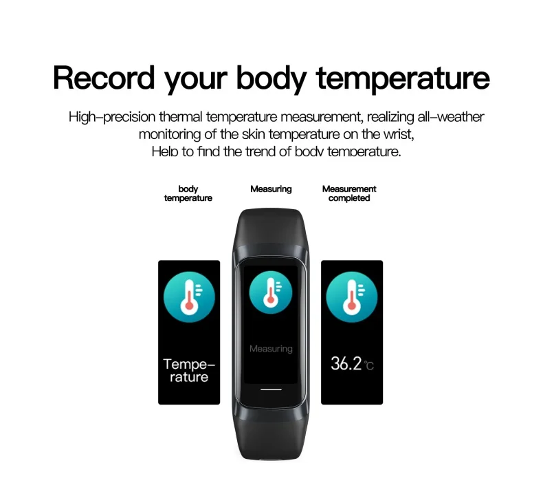 Cheap AMOLED Smart Bracelet C60 Heart Rate Blood Pressure Oxygen Body Temperature Call Message Reminder C60 Smart Band