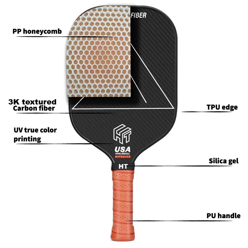 Pickleball paddle thermoformed t700 16mm borderless carbon surface
