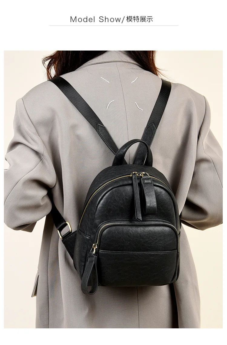Stylish Ladies Leather Rucksacks Hot Small Black Backpack  display picture 3