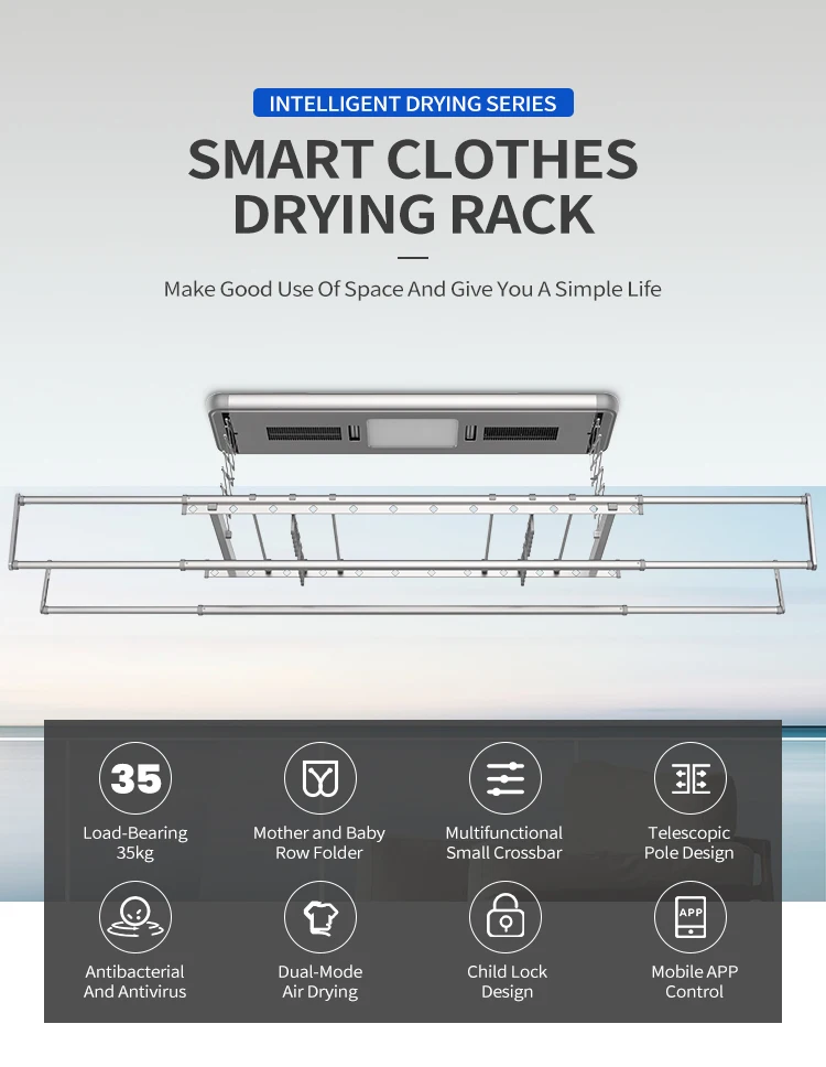 OEM Smart Home Trending Product Drying Rack Ceiling Mounted Remote Control Lifting Electric Clothes Drying Rack