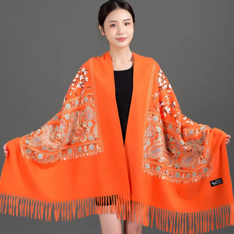 2022 Embroidery Flower Cashmere Sunflower Scarf Female Autumn And ...