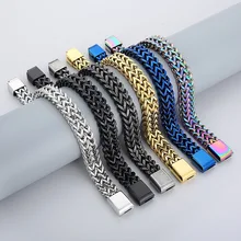 Vintage Multi-color Stainless Steel Herringbone Bracelets With Magnetic Closure