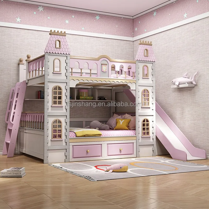 JS FURNITURE New Design Kids Double Bed for Children Bedroom Furniture  Kids Helicopter Bed With Modern Slide and Stairs