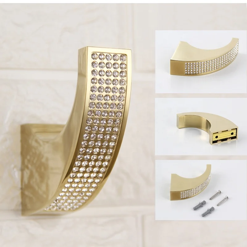 Hat Hook Diamante Door Hooks Luxury Diamond Brass Brushed Gold