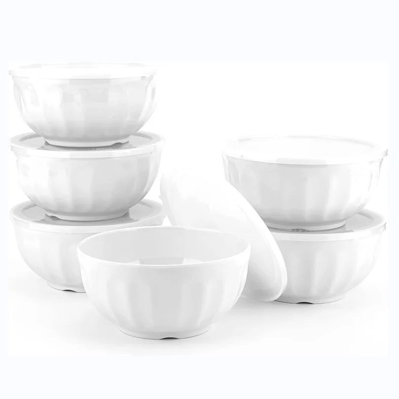 Shatter-Proof Chip-Resistant Dishwasher Safe BPA Free Melamine Bowls with Lids - Set of 6 in 6 Assorted Colors