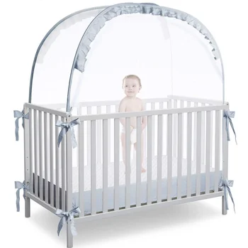 Indoor Foldable Baby Crib Tent Easy-to-Carry Pop-Up Mosquito Net with Glowing Stars Fabric with Woven Technique Print Pattern