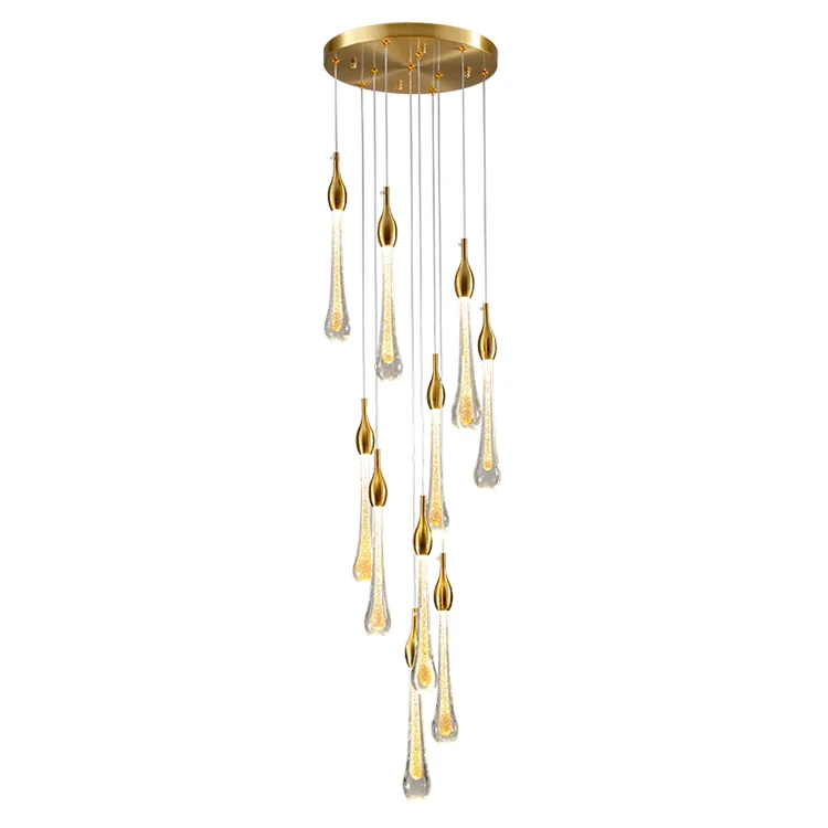 Modern luxury water drop long chandelier Nordic crystal store villa chandelier customization