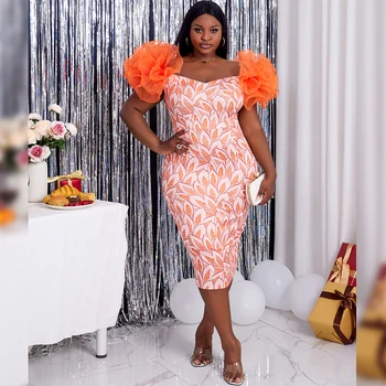 Printed Midi Party Evening Ruffle Retro Vintage Birthday Women Prom Dresses