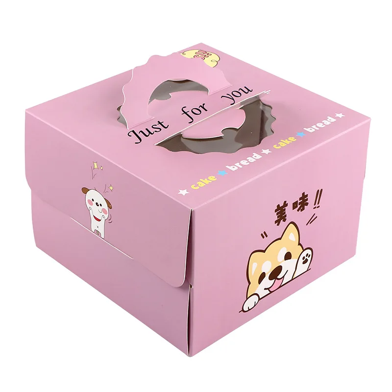 Aangepaste kleurrijke, milieuvriendelijke cakeverpakking met venster, doos met mat laminering, reliëfopdruk en gekleurd kraftpapier met aangepast cartoonfiguurtje voor kinderen