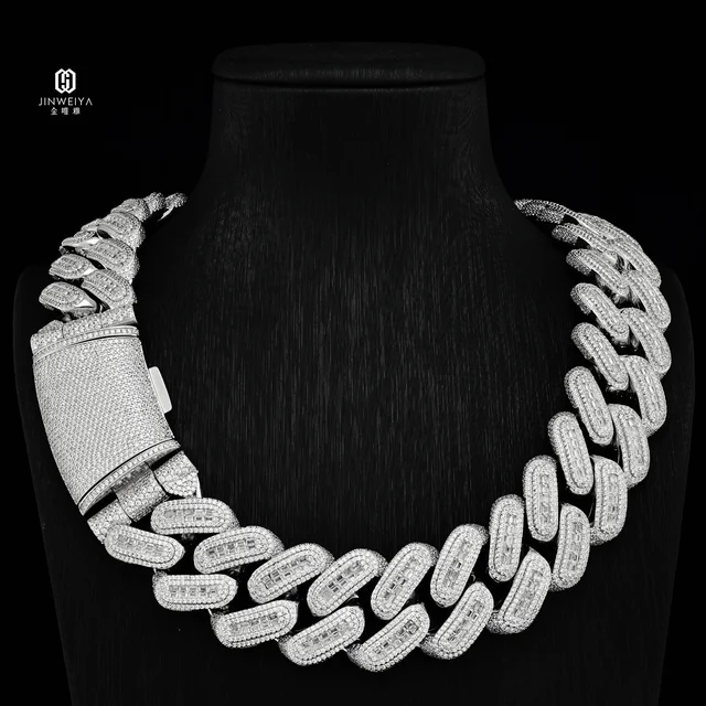 Hot Selings 2024 VVS Diamond  Cuban Link Chain Vvs Moissanite  Necklace Ice Out  Chain Custom 925 Silver Necklaces  For Men