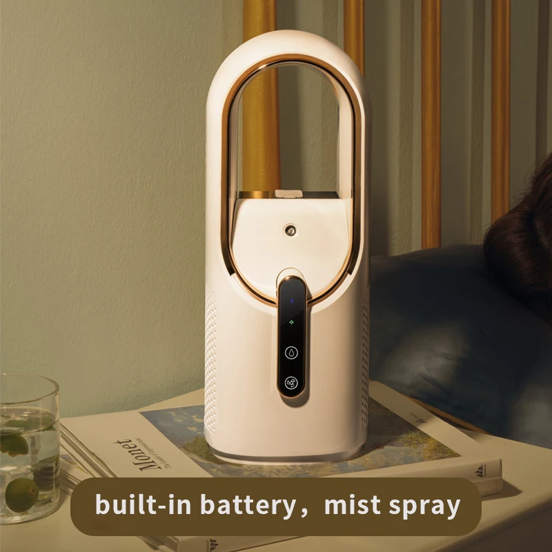 Portable Leafless Air Cooler Fan Usb Rechargeable Spray Humidifier_voghion.com