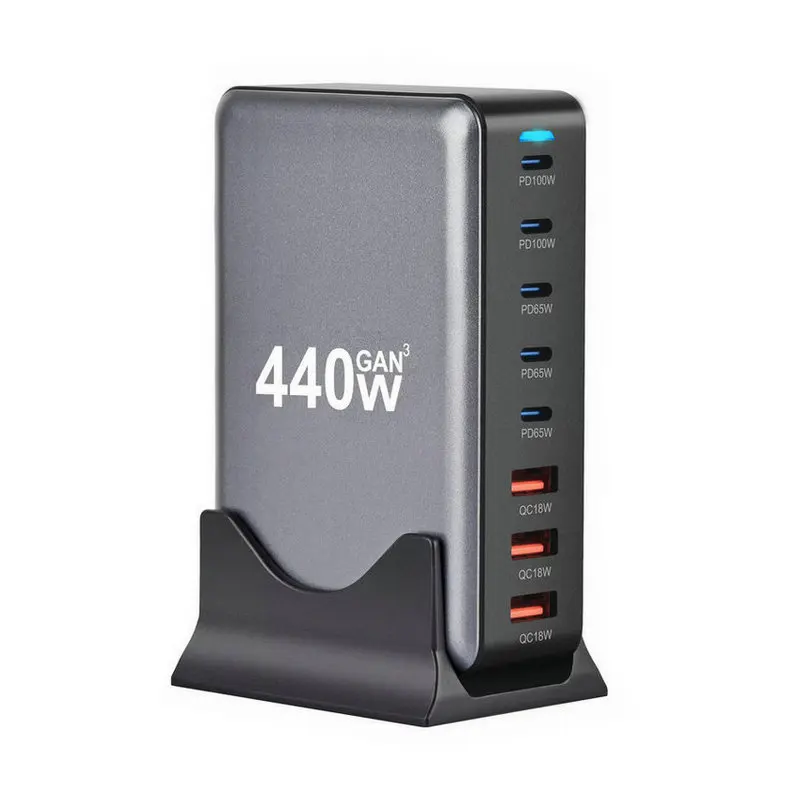 440W GaN台式充电器8端口USB C型PD 100W快速集线器充电器3.0 USB C型手机440W USB电源充电器站