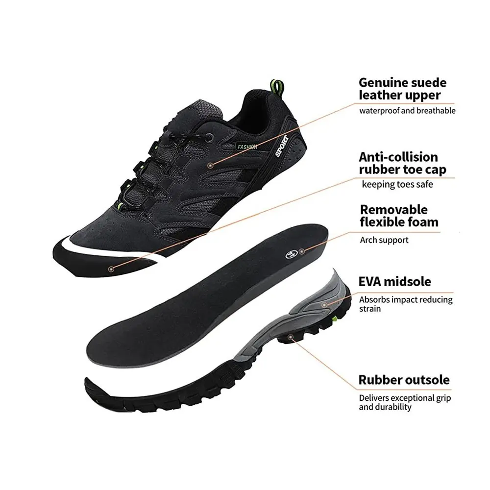 Free Sample Men's Hiking Suede Leather Sport Waterproof Nonslip