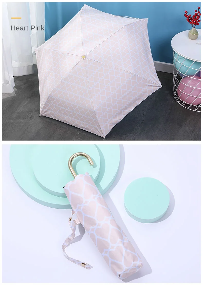 Printing 6k Three Folding Pocket Rain Ladies Sun Umbrellas Semi-Automatic J Shape Handle Umbrella
