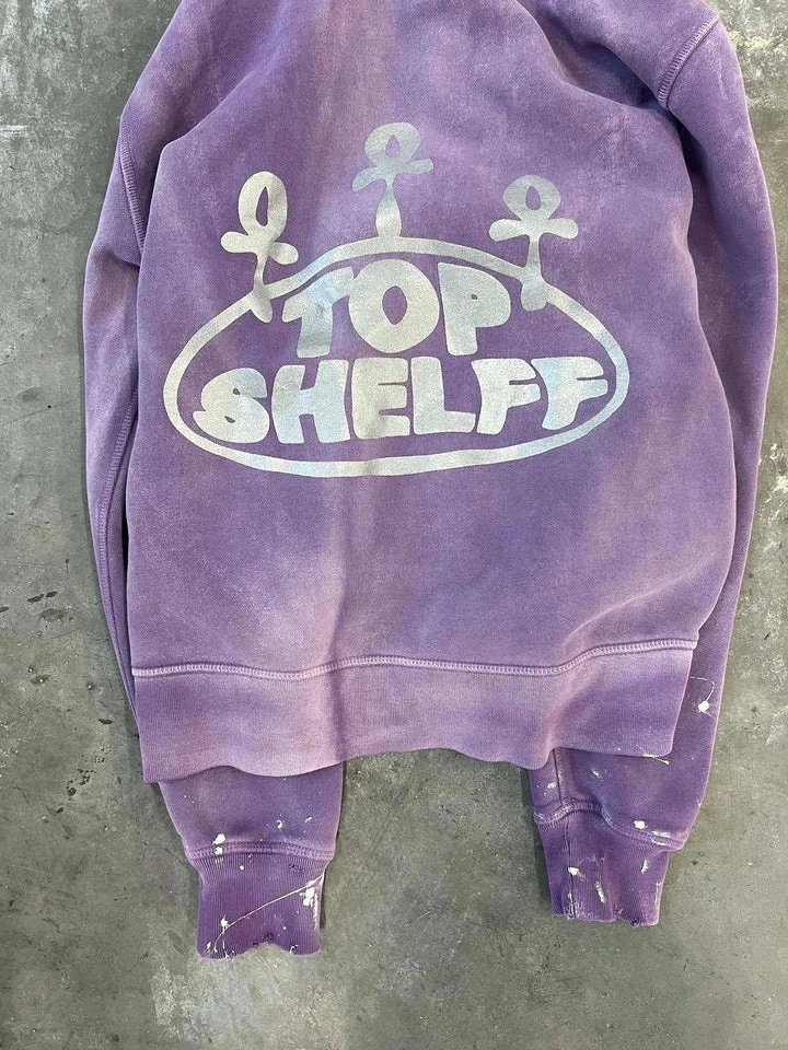 Wholesale Custom Men Women 100% Cotton Paint Splatter Streetwear Screen Printing Acid Wash Full Zip Sun Faded Oversized Autumn gallery 4
