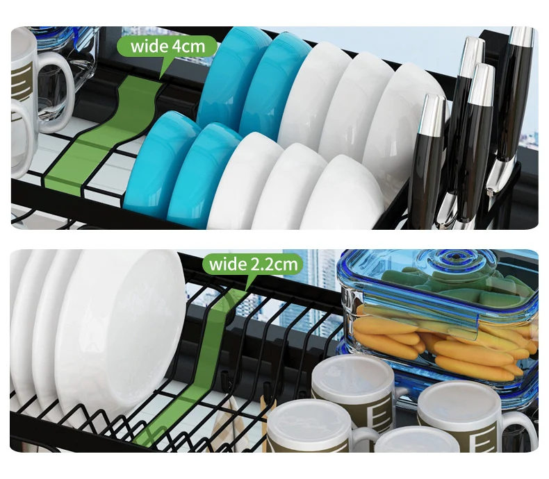 Over the Sink Dish Drying Rack Stainless Steel 2 Tier Dish Rack Above Kitchen Sink Shelf Durable Black Dish Drainer