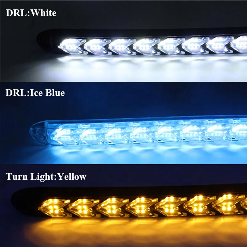 Universal Waterproof LED Daytime Running Light (DRL) New Sequential Flow Yellow Turn Signal with White Highlight Headlight Strip