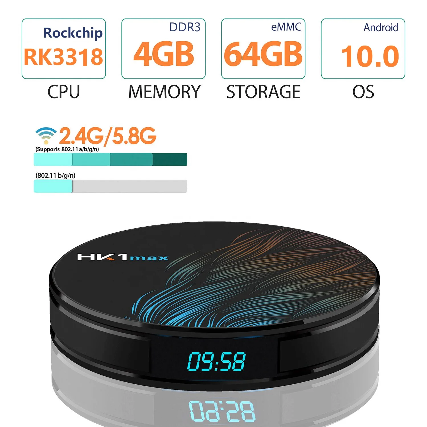 Android 10.0 RK3318 4GB RAM 32GB 64G  Android TV Box HK1 Max 4k HD Smart TV Box HK1MAX Android TV Box