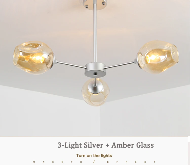 3-Light Large Globe Pendant Light Fixtures Smoky Grey Big Glass Chandelier Lighting for Living Room