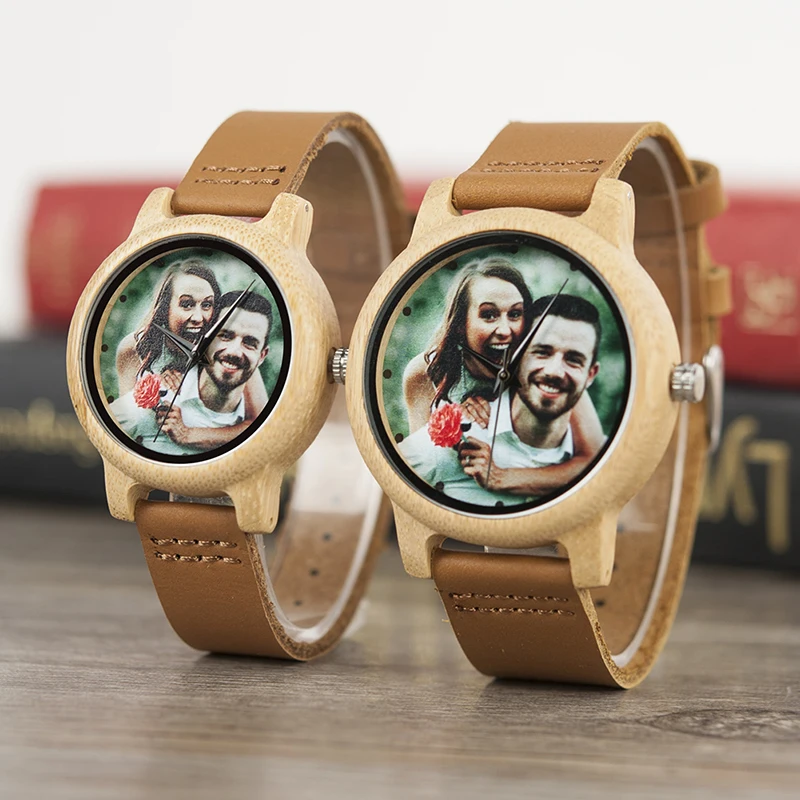 Customize Photo Printing Couple Lover Bamboo Wood Watches