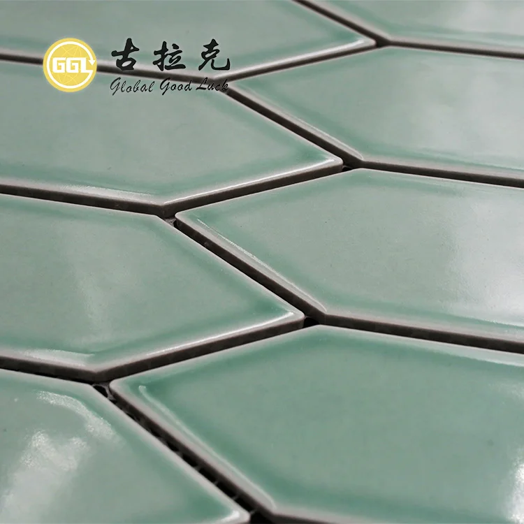 Light Green Long Hexagon Shape Glossy Mosaic Ceramic For Bathroom Wall Tiles