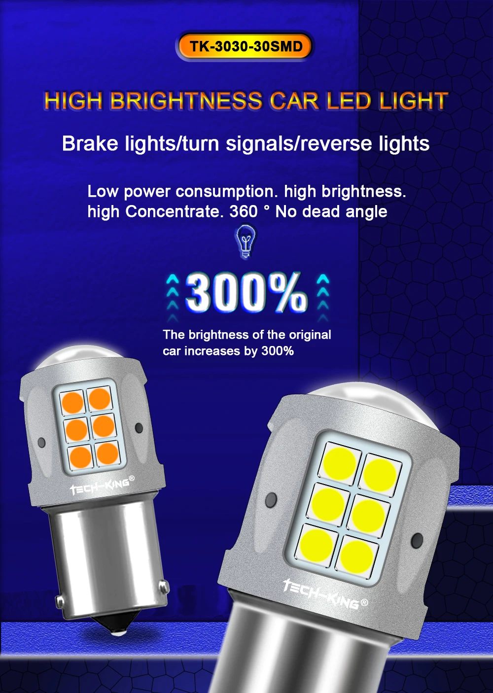 TECH-KING Car Led Brake Light 3030 Chip Super Canbus Error Free Bulbs Driving Turning Assit Backup Car Light Interior Light