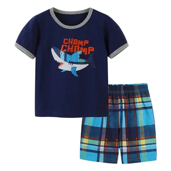 New Design Toddler Summer Clothes Set Blue Plaid Shorts Baby Boy Suits