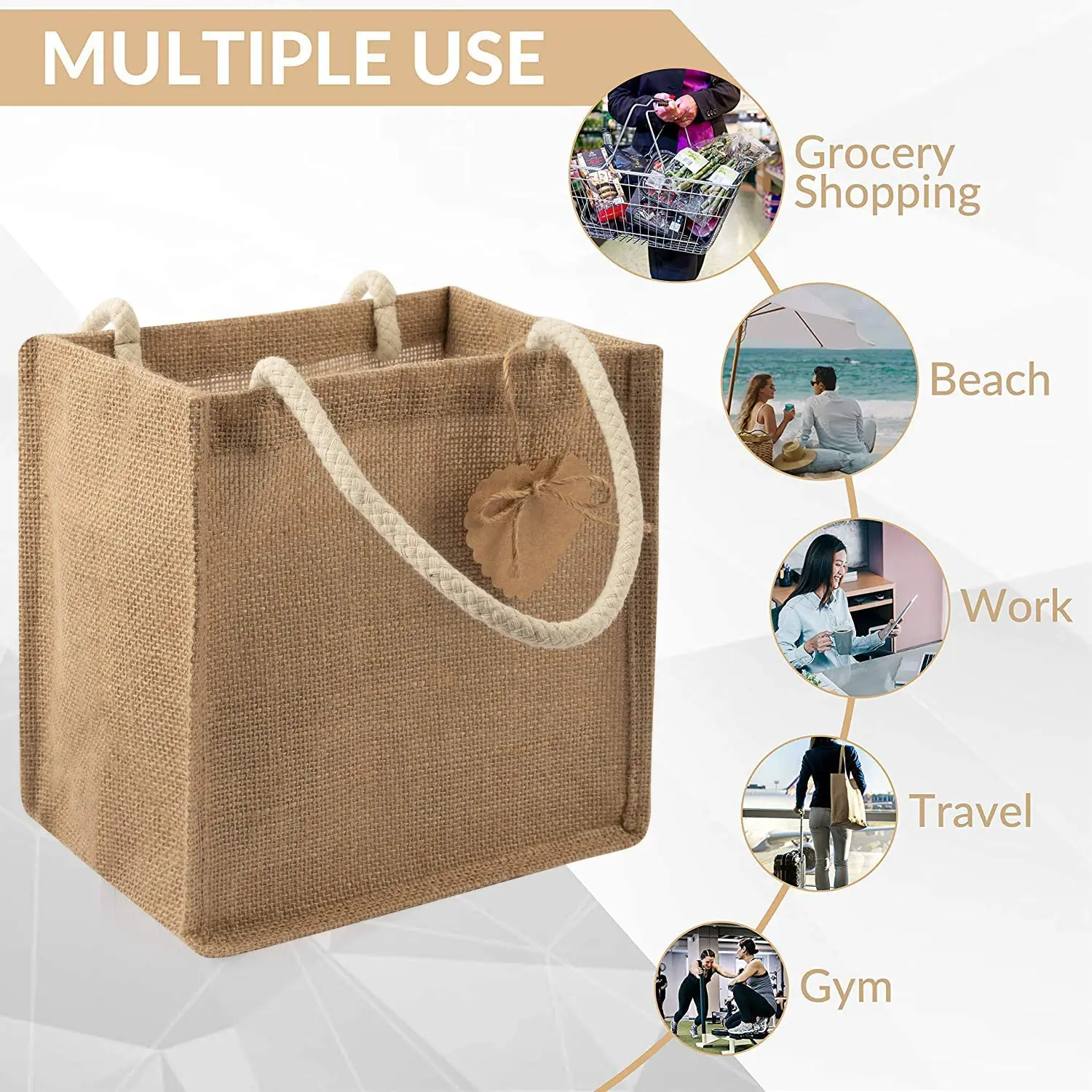 Customized Environment Friendly Jute Linen Handbag Beach Bag Shopping