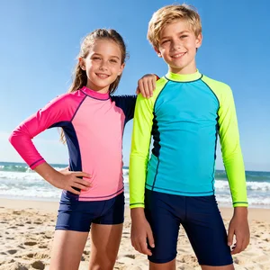 Factory Price Eco-Friendly Recycled Polyester Hawaiian Long Sleeve High Neck Boys Girls Rash Guard for Ocean Sea Life Theme