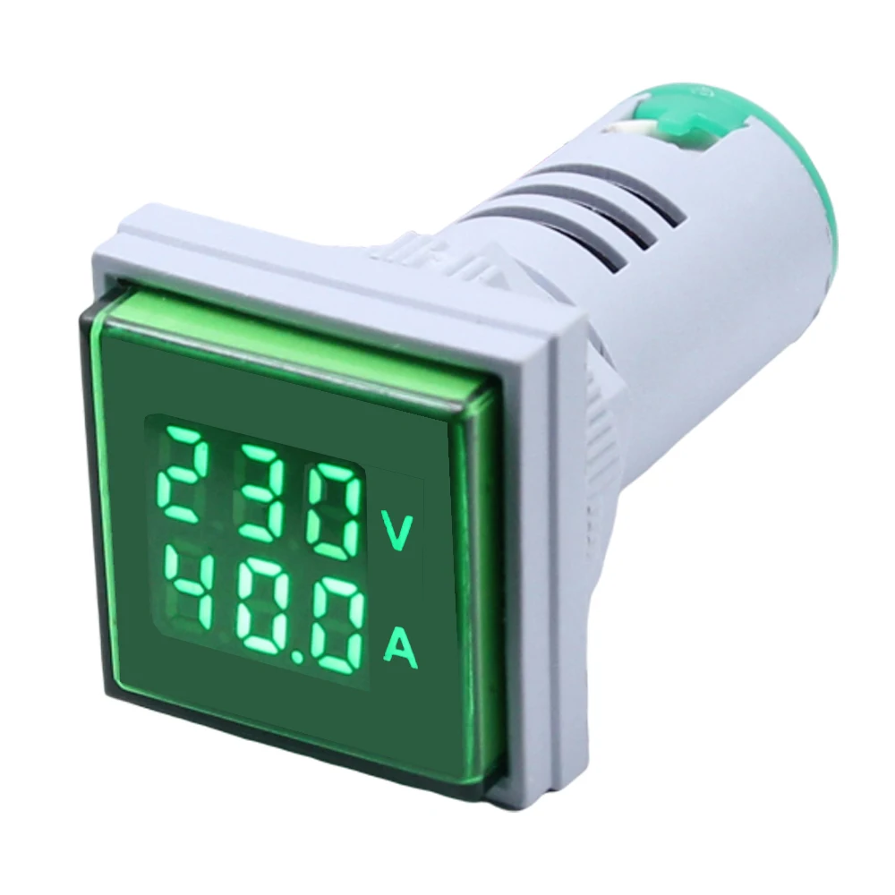 22MM 0-100A Digital Ammeter Current Meter Indicator Led Lamp Square Signal Light 