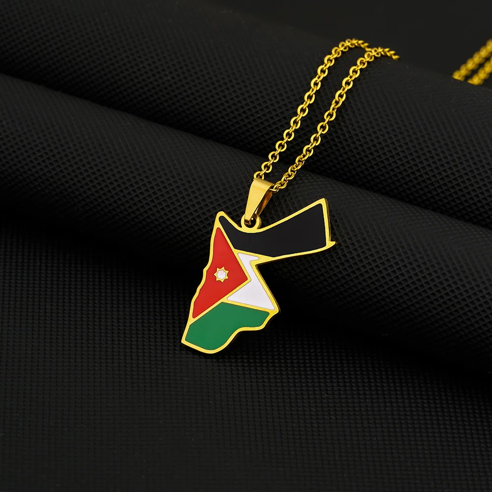 Jordan National Map Flags Waterproof Non Tarnish Stainless Steel Fashion Jewelry Necklace Pendant Wholesale for Women Men