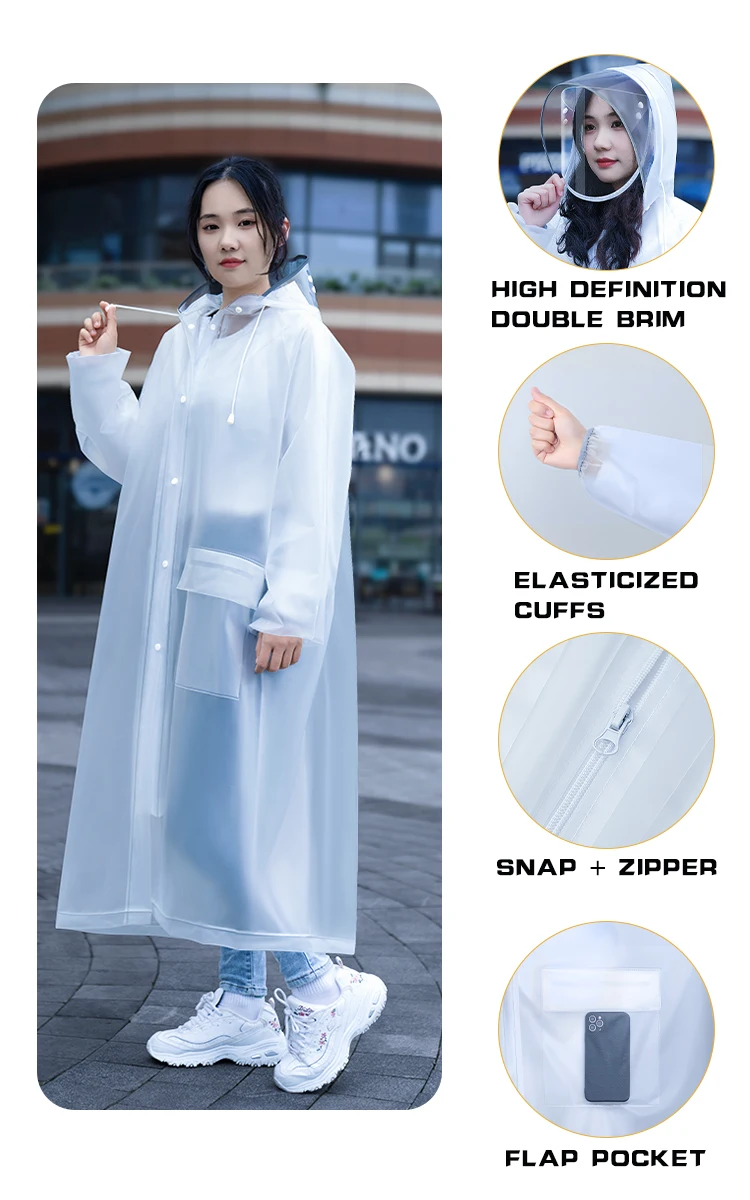 Custom Wholesale Girls' EVA Reusable Motorcycle Raincoats Waterproof Raincoat Long Plastic with Hood for Hiking Activities details