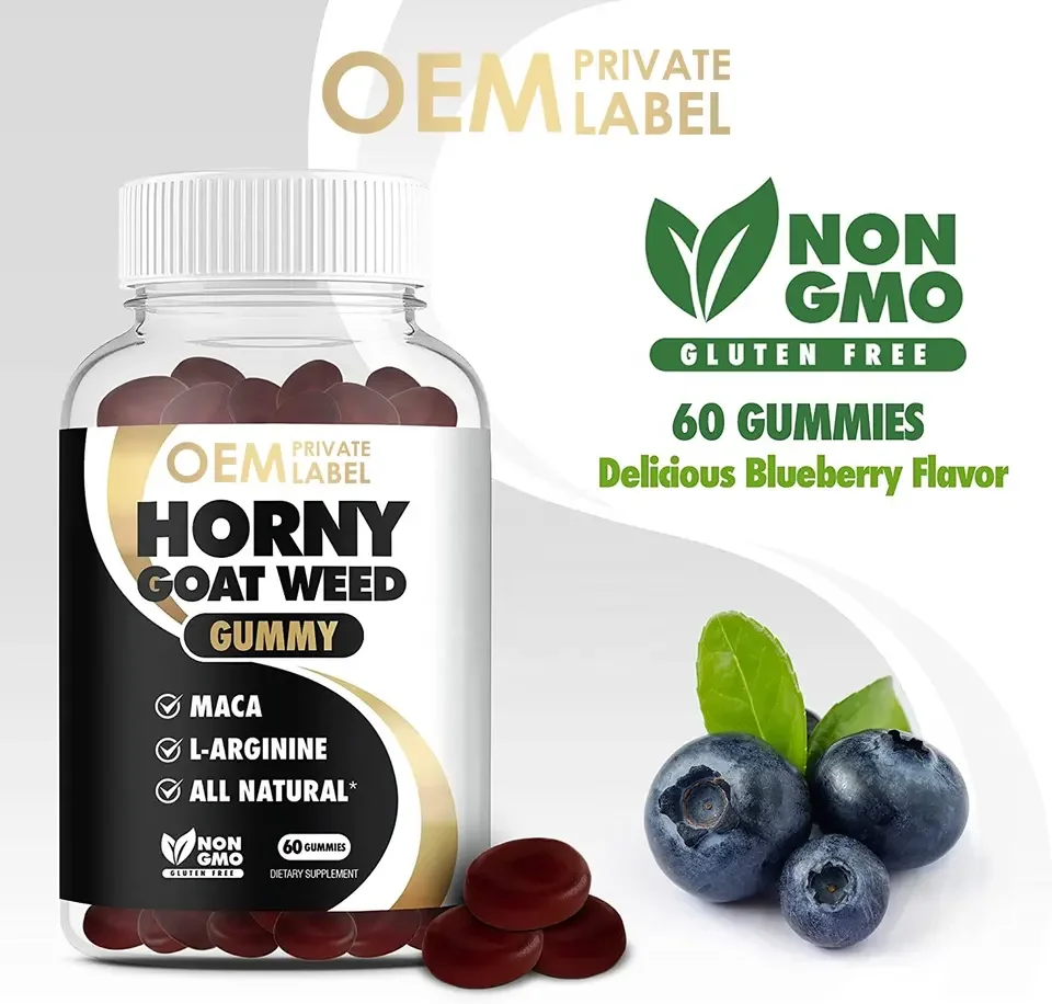 Customized Horny Goat Weed Gummy BCAA L-Arginine Gummies With MACA Gummies Preworkout Vitamin Muscle Growth Sport Supplement factory