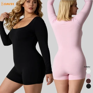 Wholesale Women Lace Long Sleeve Bodysuit Slim Fit Shapewear Square Neck Jumpsuit Seamless Nylon Body Shaper