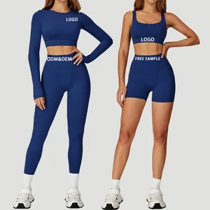 Women's Custom Long Sleeve Activewear Gym Fitness Sets Seamless Yoga Outfits with Front Logo Plus Size Worked Out Clothing